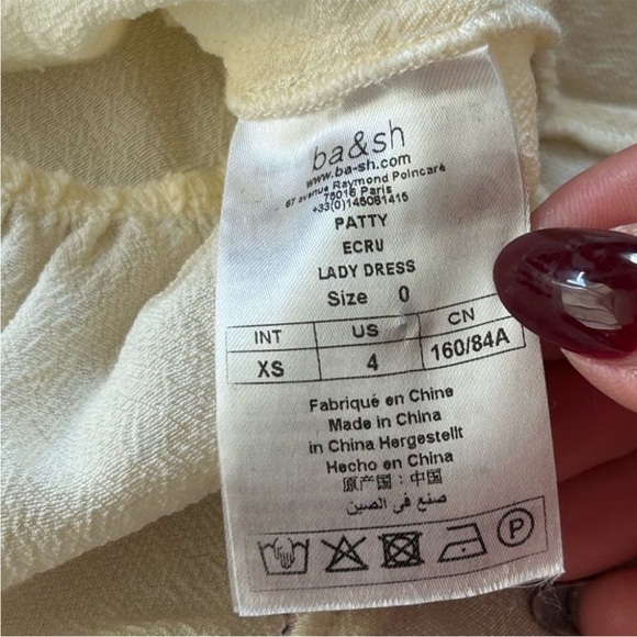 BA&SH Patty Embroidered Button Front Tie Waist Midi 3/4 Sleeve V-Neck Dress - Picture 11 of 13